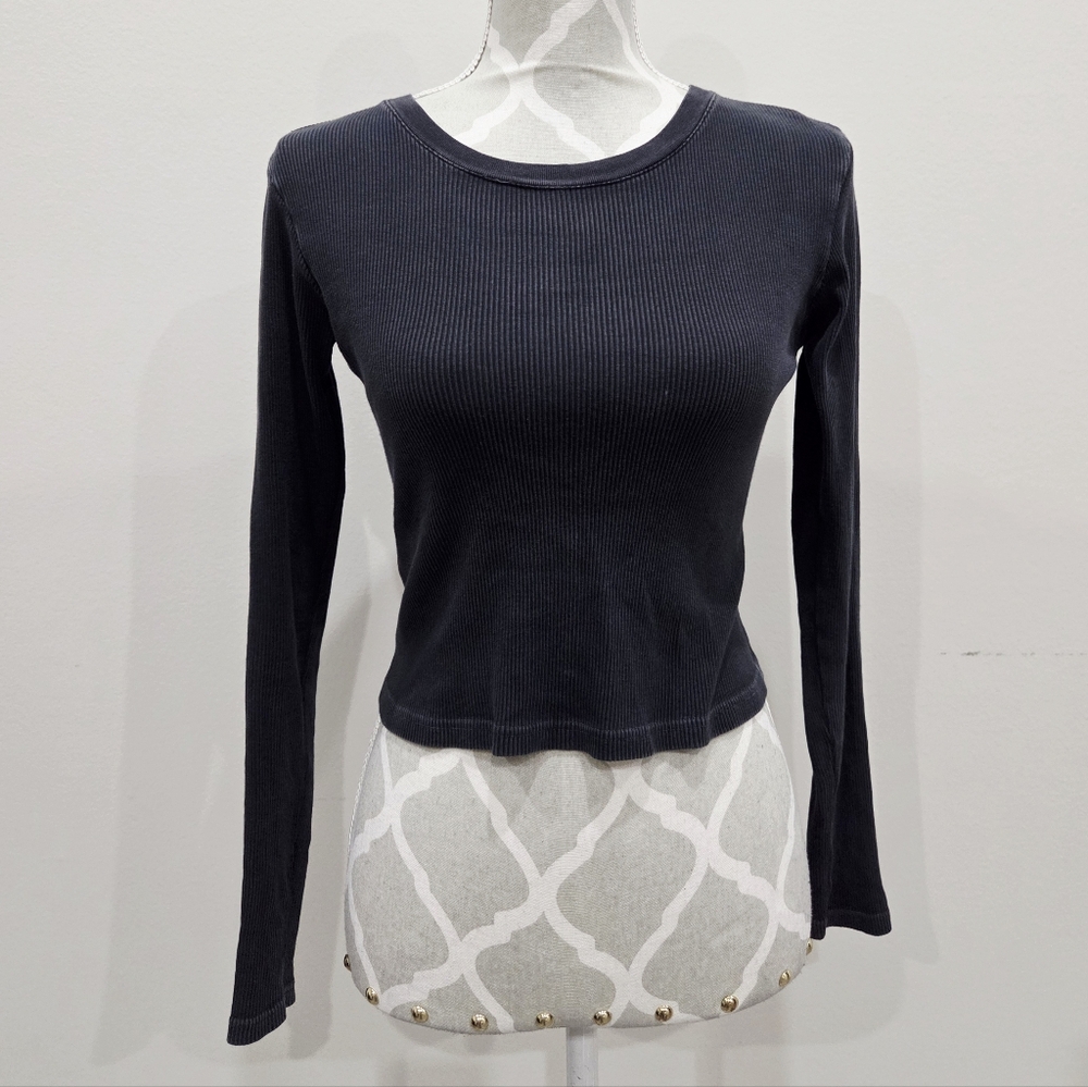 Brandy Melville Charcoal Ribbed Long Sleeve Top